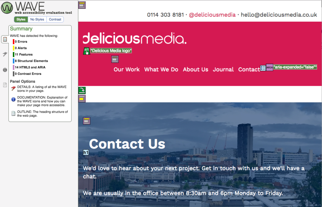 Screen shot of WAVE accessibility tool in action