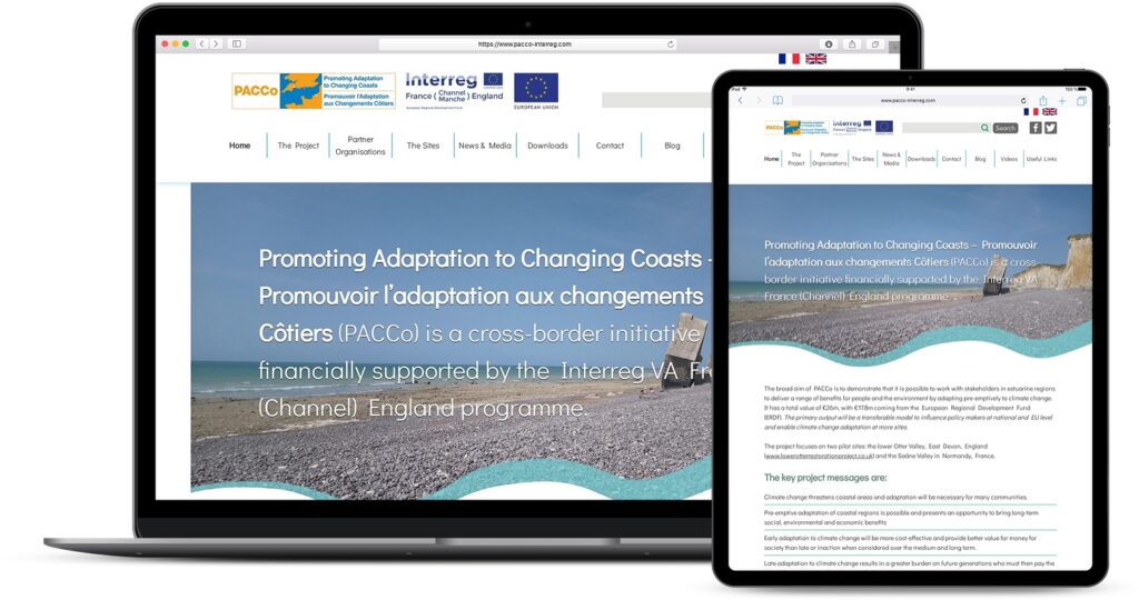 Mockups of PACCo website shown on laptop and tablet